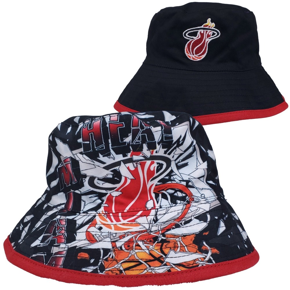 Miami Heat Mitchell & Ness NBA Reversible Bucket Hat Cap Black Red New